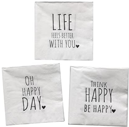 Servietten mit Sprüchen Oh Happy Day – 3x 20 Stück schöne Papierservietten für Kaffeetafel, Geburtstag oder jeden Tag
