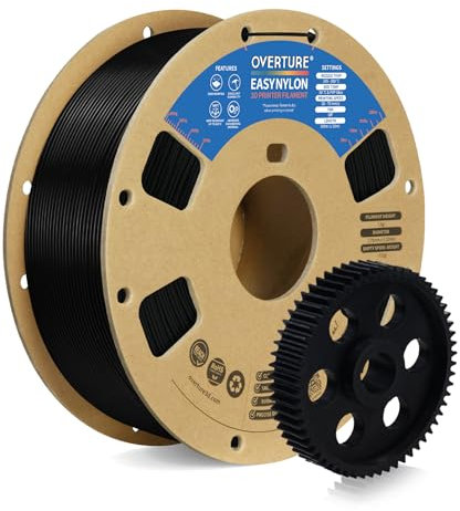 OVERTURE Nylon-Filament 1.75 mm mit 3D-Oberfläche 200 mm × 200 mm, 3D-Drucker-Verbrauchsmaterialien, Polyamid (PA), Maßgenauigkeit +/- 0.05 mm, passend für die meisten FDM-Drucker (schwarz)