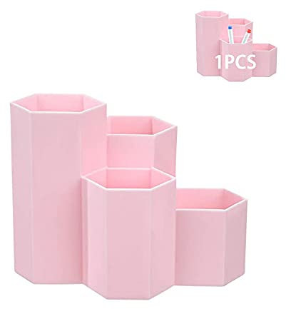 Recet Boîte de rangement pour pinceaux de maquillage - Boîte à crayons en plastique - Boîte de rangement hexagonale pour pinceaux de maquillage (rose)