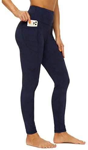 AMYTIS Sport Leggings Damen mit Taschen High Waist Yogahose Sporthose Lang Blickdicht Leggins Fitness Sportleggins L Dunkelblau