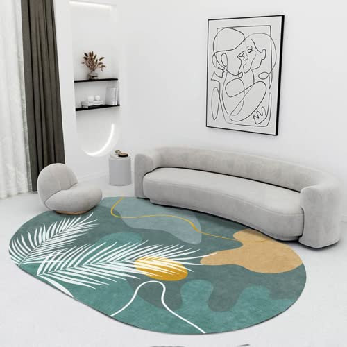makeups1 Oval Teppiche Weich Groß rutschfest Waschbar Teppich Kinderzimmer, Wohnzimmer Teppiche, abstrakte Landschaft Pflanzenblätter grün, 160 x 230 cm