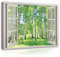 Leinwand Bilder Fensterbilck Wald Grün Birkenwald Natur Landschaft Modern Canvas Leinwandbild Fenster Schlafzimmer Wohnzimmer Wandbild Wandbilder Wand Bild auf Leinwand Aufhängefertig (120x80 cm)