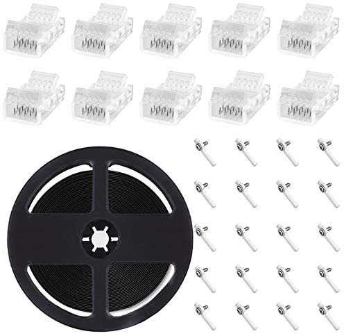 5-poliges LED-Lichtstreifen-Stecker-Set,5m 22AWG RGBW elektrischer Draht,10 Stück lötloser Adapter, Terminal-Stecker, 20 Stück Licht-Befestigungsclips,für 12mm 5050 mehrfarbige LED-Streifen