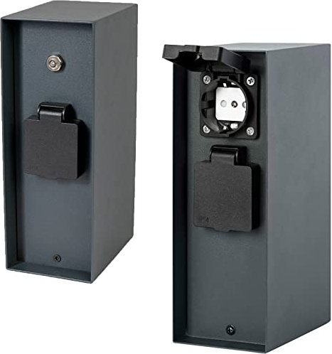 Grafner Edelstahl Design Gartensteckdose Dämmerungssensor, 3 Steckdosen, IP44, eckig, anthrazit, KEIN ROST – Pulverbeschichtung, Energiesäule Mehrfach Metall Außen Steckdose schwarz Helligkeitssensor