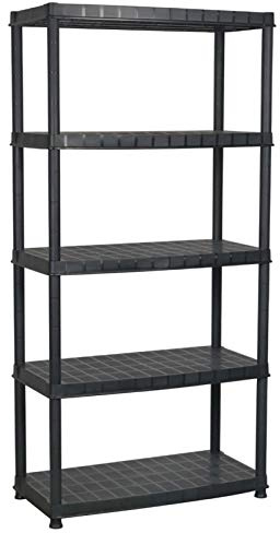 Tidyard Vielseitige Lagerregal 5-Tier Kunststoffregal Haushaltsregal Kellerregal Büroregal Regal Schwerlastregal Steckregal Schwarz 91,5 x 45,7 x 185 cm (L x B x H) Kunststoff