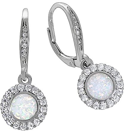 Zeeme Basic Damen Ohrringe 925/- Sterling Silber 2,8cm Glänzend synth. Opal Silbergrau 025230040-3