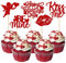 Xsstarmi 30 Pack Happy Valentine's Day Cupcake Toppers Glitter Cupid Love Heart Lip Kiss Me Be Mine Cupcake Picks for Valentine's Day Theme Wedding Party Cake Decorations Supplies Red