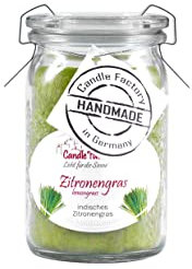 Candle Factory Baby Jumbo Duftkerze aus pflanzlichem Stearin im hitzebeständigen Glas der Marke Weck®, bis zu 20h Brennzeit, Duft: Zitronengras