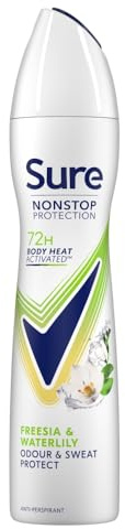 Sure Women Antiperspirant Deodorant Aerosol Nonstop Freesia & Water Lily 250ml, 250 ml (Pack of 1)