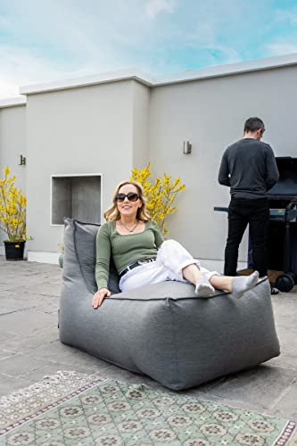Elephant Living - Ulko Lounge Sessel - Premium Outdoor/Indoor Sitzsack & Sessel mit Lehne - Wetterfeste Relaxliege, Liegekissen für Balkon & Garten - kombinierbar mit Outdoor Pouf (Grau)