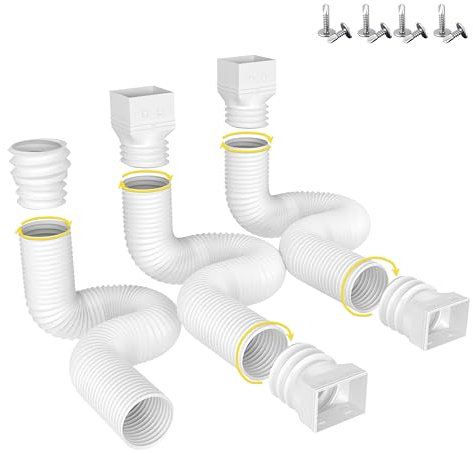 Long Gutter 2 Stück + 1 Verlängerungsrohr + Adapter Regenrinne Fallrohre Verlängerung flexibel, Ablauf Fallrohr Verlängerung, von 21 bis 123 Zoll + 21 bis 63 Zoll mit Schrauben, Regenrinnenumsteller,
