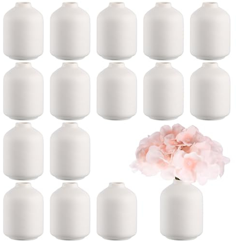 Tioncy 15er-Set weiße Keramikvasen, 9,9 cm, Boho, kleine Blumenvasen, weiße Keramikvasen für Tafelaufsätze für trockene Blumen, Pampas, Garss, Zuhause, Hochzeit, Tischdekoration (stilvoll)
