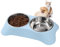 DOKI Double Dog Bowl, Removable Double Stainless Steel Bowls for Food and Water, Pet Bowls with Non-spill for Small Dogs and Cats（Blue）