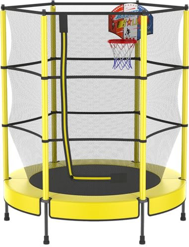 PILIN Trampolino Per Bambini Con Cesto, Trampolino Per Bambini All'Aperto Ø145cm Con Molle, Rete Di Sicurezza Rialzata - Regali Di Compleanno Per Bambini e Bambine, Regali Di Natale