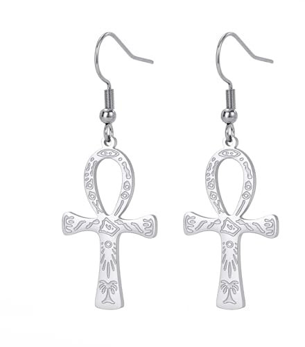 Ankh Kreuz Ohrringe für Frauen Männer Edelstahl Antikes Symbol Ägyptische Götter Ankh Kreuz Dangle Ohrringe Creolen Charme Schmuck, Edelstahl, Kein Edelstein