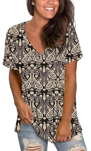 MOLERANI Basic Tees für Frauen Kurzarm Mode Übung T Shirts Casual Loose Fit Tops Boho Floral Black XL