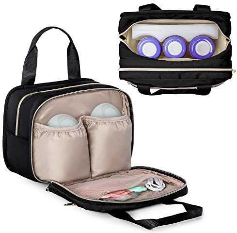 Fasrom Wearable Breast Pump Bag with Cooler Compatible with Elvie Hands-Free Pumps and Medela Pump in Style, Portable Pump Carrying Case for Working Moms, Black (Bag Only, Patent Design)