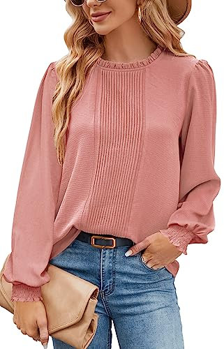 Odosalii Longshirt Damen Langarm Stehkragen Blusen Musselin Elegant Casual Oberteile Herbst Mode Hochzeit Falten Hemd Shirt