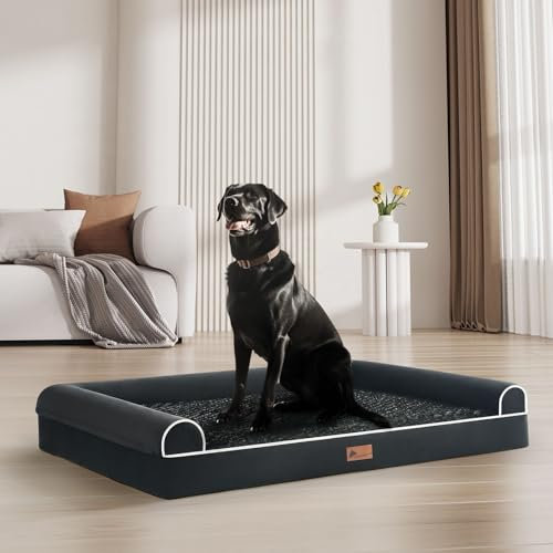 Doggyhut Orthopädisches Hundebett Ergonomisches Hundesofa Hundecouch mit Noppenschaumstoff Memory Matratze für Größen Aller Rassen, waschbar rutschfest (Schwarz, XL:106x76cm)