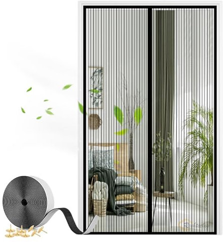 Zanzariera Magnetica per Porte, Tenda Zanzariera Porta Anti Insetti Traspirante Rete Fine Chisura Automatica, per Balcone Soggiorno-Black-A||70x200cm(27x78inch)