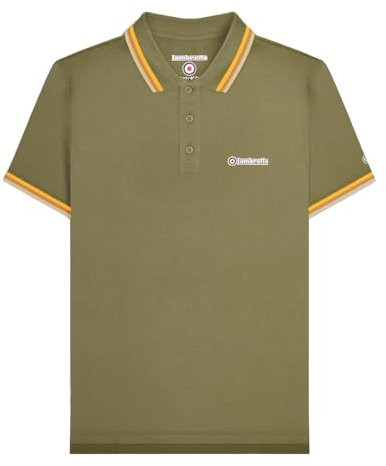 Lambretta Mens Twin Tipped Polo Shirt - Khaki/Blue - S
