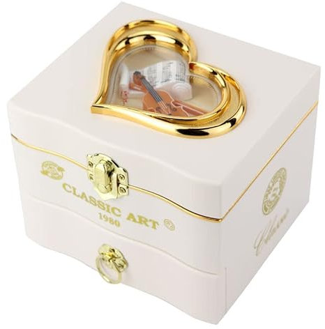 HULUBO Musical jewelry box,Retro Music Box,Rotating Ballerina Dancing Girl Musical Jewellery Necklace Ring Storage Box with Mirror for Women Girls Brithday Gifts (white)