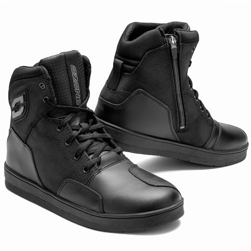 OZONE MOTO Spin Motorradstiefel Herren und Damen | PU Leder | Verstärkungen an Knöchel, Ferse und Zehen | Doppelte Nähte | Langer Reißverschluss