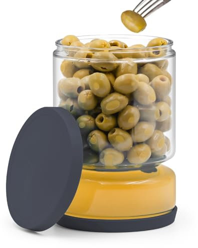 Einmachglas mit Sieb für Gurkenliebhaber - kann den Saft abgießen, 1.5L Auslaufsicheres Behälter für Oliven, Kimchi, Jalapenos, Bpa-Frei, Spülmaschinenfest Gurkenglas (Grau, 1.5L-1PC)