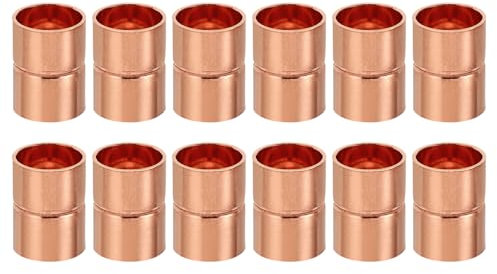 PATIKIL 12mm ID Kupplungsarmaturen aus Kupfer, 12 Stück gerollte Rohrstopfen gerade Rohrarmatur Schweißverbindung für HVAC Klimaanlage Sanitär Kälteanlage