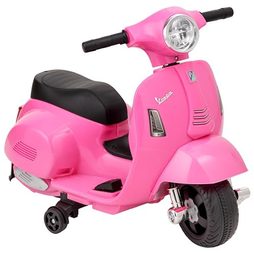 Baroni Toys Vespa Scooter électrique pour Enfants avec Licence Officielle, Moto avec Roues, Guidon, phares et klaxon, Moteur 6V, Vitesse 3 km/h, intérieur et extérieur, 61x31x32.5 cm (Rose)