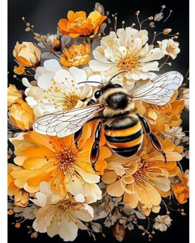 Paint by Numbers for Adults - Bee Flowers DIY Painting Art Kit for Home Wall Decor Gift (12X16 Inch)