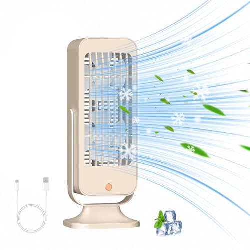Recitem Quiet Table Fan, Mini Air Conditioner, Mobile Air Conditioner, Portable USB Tower Fan for Bedroom, Office, Kitchen