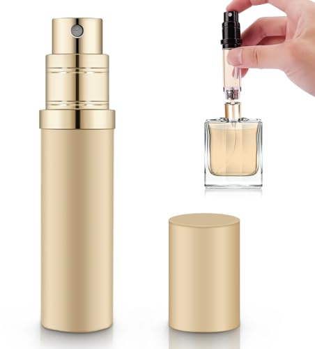 yuejuhe 5ml Atomizzatore di Profumo Ricaricabile (Oro) | Porta Profumo Viaggio Portatile, Dispenser Profumo da Borsetta, Flacone Spray Riutilizzabile per Uso Quotidiano
