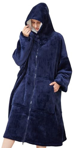 SPFASZEIV Tragbarer Hoodie Decke Damen Sherpa Übergroße Sweatshirt Kuscheldecke mit Ärmeln Tasche Kapuze für Erwachsene Herren Frauen Blau