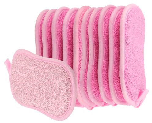 QUARKZMAN Multiusos Cocina Plato Esponja Estropajo, 10uds Antirayaduras Microfibra Estropajos Esponjas Exfoliante para Lavar Platos Limpieza Cocina, Rosa