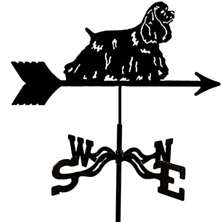 QXGJTLI Wetterhahn mit Hund, Cocker Spaniel, Wetterfahne zur Dachmontage, Outdoor-Bauernhofszene, Gartenstecker, Wetterfahne, Windrichtungsanzeiger mit Rostschutzbeschichtung