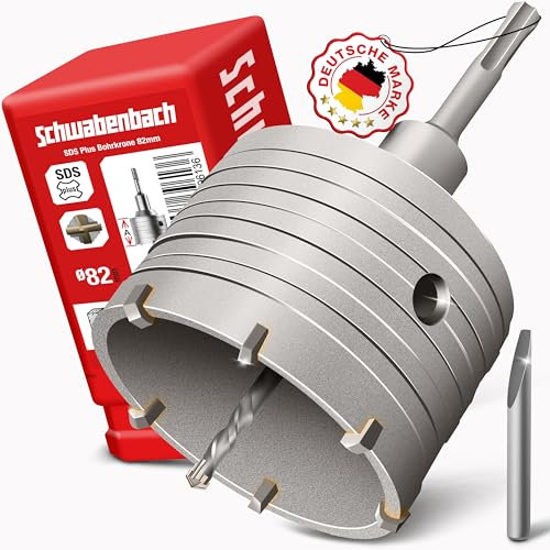 Schwabenbach SDS Plus Bohrkrone 82 mm - Zentrierbohrer - Hammerschlagfest - Bohrkrone Steckdose für Mauerwerk und Beton (kein SDS MAX)