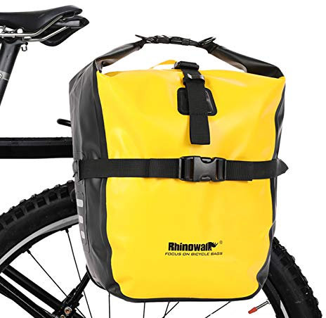 BAIGIO 20L Bike Pannier Bags Fully Waterproof Bicycle Rear Seat Track Pannier Roll-top Cycling Storage Pouch with Removable Shoulder Stap (Yellow-20L)