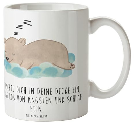 Mr. & Mrs. Panda Tasse Alleine schlafen lernen - Geschenk, schlaf fein, Vertrauen, Herausforderung, liebevoller Spruch, handgefertigt, Schlafmützen,