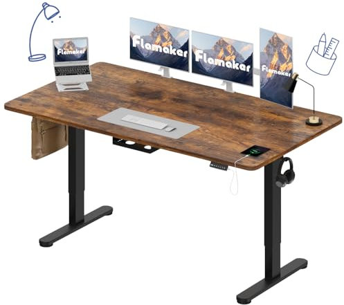Flamaker Höhenverstellbarer Schreibtisch 160x80 cm, 25MM Ganze Tischplatte mit Bürstenloser Motor,Stabiler Ergonomischer Steh Schreibtisch elektrisch höhenverstellbar mit Kabel Management Tray