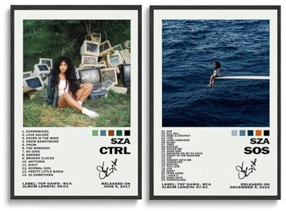 Luhaoli 2 Stück Sza Poster Sos Ctrl Album Signatur Poster Wandkunst Leinwand Poster Zimmer Dekor-Poster 30 x 45 cm Stil 3