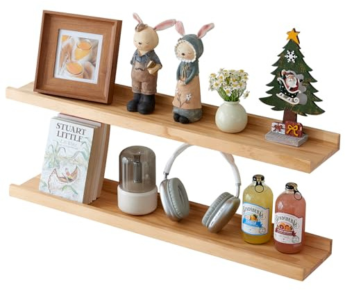 TREOAKWIS Wandregal 2er Set, 50cm Bilderleiste Holz Schweberegal Holz Regalbrett Wandboard Massiv Bilderleiste Bücherregal Kinder Wand für Wohnzimmer, Kinderzimmer, Schlafzimmer (50 x 15 cm)