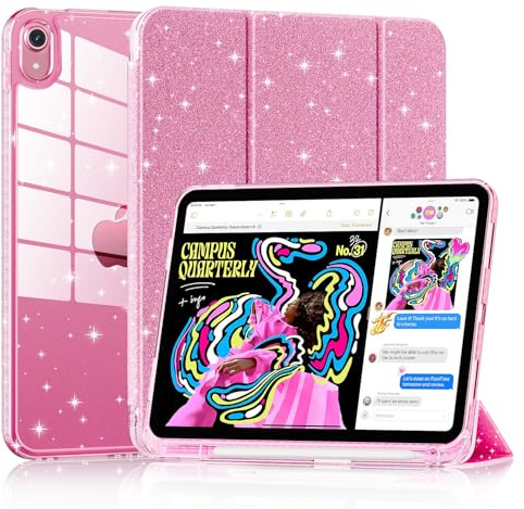 Patamiyar Hülle für iPad (A16) 11. Generation 11 Zoll 2025/iPad 10. Generation 10,9 Zoll 2022, iPad 10,9 Zoll/11 Zoll Hülle mit Stifthalter, Dreifach Faltbares StandHülle mit Auto Schlaf/Wach - Rosa