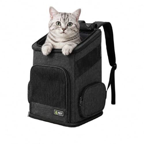 Katzenrucksack, Faltbarer Haustier-Tragerucksack für Katzen und kleine Hunde, Hunderucksack mit belüftetem Design Innensicherheitsgurt, Welpentragetasche für Wandern, Reisen, Outdoor (Schwarz, M)