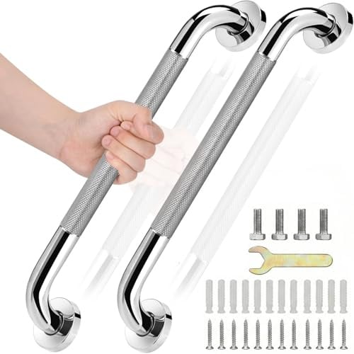 SylvanReve Haltegriff Bad 2er Set, 30 cm Badezimmer Handlauf aus Edelstahl 304 mit gerändelter Griffzone für rutschfesten Halt, Wandgriff für Dusche, Badewanne & WC, inkl. Montagematerial