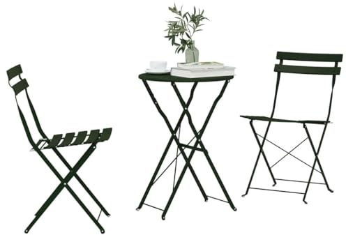 vidaXL Klapp Bistro Set 3 pcs Wald Stahl, Modernes Gartenmöbel-Set, langlebige Stahl Bistro-Stühle, wetterfester Esstisch für die Terrasse, kompakte Gartenmöbel