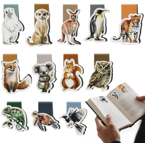 Magnet Lesezeichen Kinder 12 Stück Lesezeichen Magnetisch, Karikatur Magnetische L-esezeichen Tiere, Einschulung Geschenk, Kleine Geschenke für SchüLer Und Buchliebhaber, L-esezeichen Kinder Mitgebsel