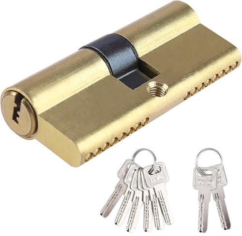 Cylindre de serrure 32,5/32,5 - Avec 5 clés en laiton - Cylindre de serrure antivol - Cylindre en laiton de 65 mm - Convient pour porte en bois, porte en alliage d'aluminium, portes intérieures