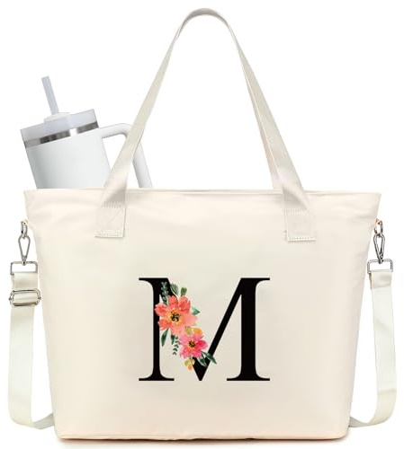 JANSBEN Groß Shopper Handtasche Damen mit Personalisierte Initialen Umhängetasche mit 15,6 Zoll Laptopfach & Stanley Cup Taschen Schultertasche mit Reißverschluss Tote Bag für Arbeit, Reisen, Weiß
