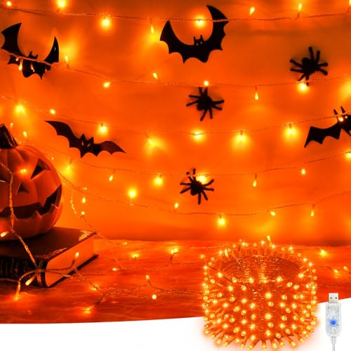 Usb fairy lights 10M100LED Halloween orange lights for indoor outdoor | 8 lighting modes orange usb string lights for Halloween Bedroom,Garden,Party Autumn Decorations